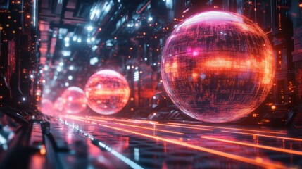 Fototapeta premium Futuristic Neon Glowing Spheres Tunnel