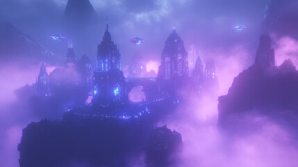 Fototapeta premium Neon Metropolis: Futuristic City Glowing with Vibrant Lights