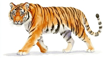 Naklejka premium Majestic Tiger Walking Through Environment in Vibrant Watercolor Style