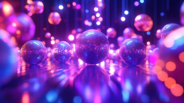 Glowing Colorful Spheres In Neon Light - Powered by Adobe