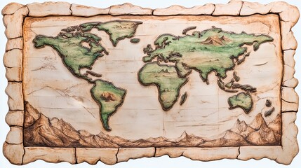 Detailed World Map on Aged Parchment Background