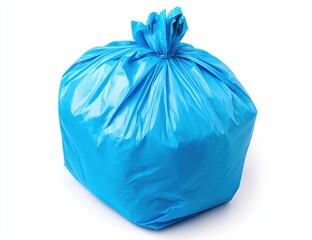 Full blue plastic garbage bag isolated on white. (1)