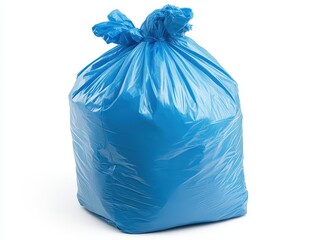 Full blue plastic garbage bag isolated on white. (3)