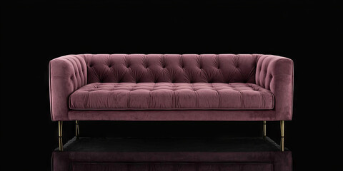 Fototapeta premium A luxurious candy pink velvet sofa with tufted backrest and brass legs