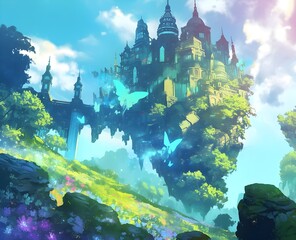 A fantasy anime-style Fortress of Solitude glowing with ethereal radiance