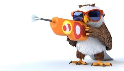 Obraz premium Cool Eagle Cartoon Character With Dart Gun