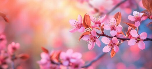 Beautiful cherry blossom flowers in soft pastel colors during spring season, copy space for text