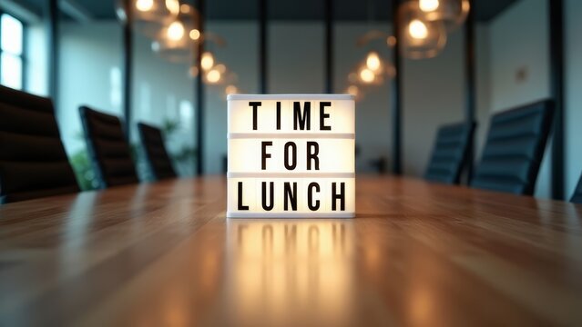 Conference Room Lightbox Displaying 'Time for Lunch' Message