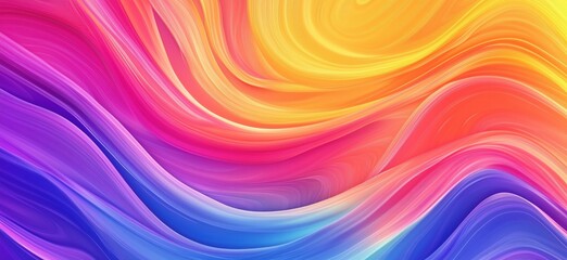 Colorful abstract waves in vibrant hues of pink, orange, purple, and blue, copy space for text