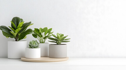 Fototapeta premium Green indoor plant arrangement modern home photography minimalist design close-up nature inspired decor