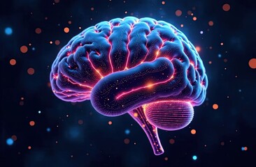 Obraz premium Futuristic AI Brain with Glowing Neural Networks and Holographic Circuits