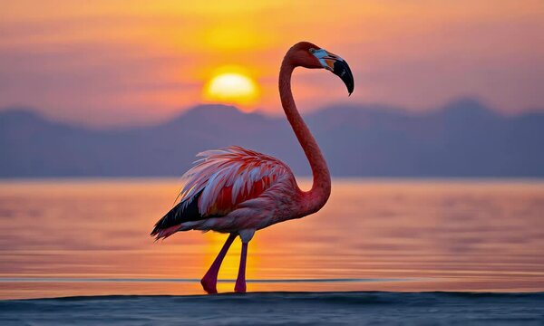 flamingo at sunset