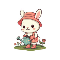 Fototapeta premium Cute Rabbit Cartoon Vector Icon Illustration. Animal Nature Icon Concept Isolated Flat happy illustration