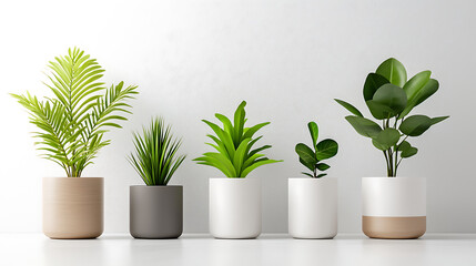 Fototapeta premium Indoor plant arrangement display modern interior photography minimalist environment top-down view home decor inspiration