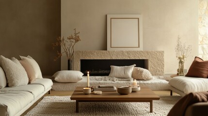 Minimalist Living Room with Modern Furniture and Elegant Fireplace