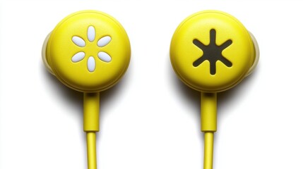 Bright Yellow Earbuds with Unique Floral Design and Patterns