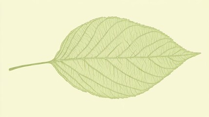 Fototapeta premium Single leaf, pale green, veins visible, light background, nature design