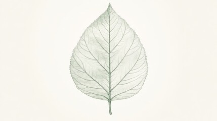 Single leaf, veins visible, white background, nature study, botanical illustration