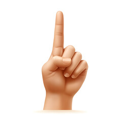 A hand pointing upward with the index finger isolated on a white background, ultra-realistic photography. 