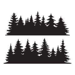 Fototapeta premium Silhouette of Pine Tree Forest Woodland Nature Illustration on white background