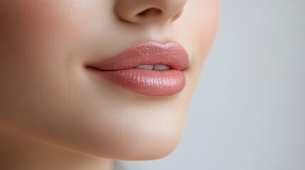 Obraz premium Young pretty girl with naturarl makeup on beige background. Skin care concept