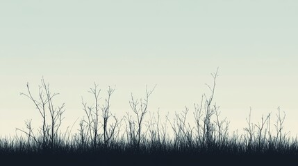 Obraz premium Winter grassland silhouette, serene sky, nature background, website banner