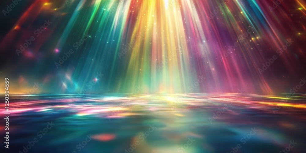 Poster Colorful Digital Art Depicting Rays of Light Shining Through a Dreamy Background with a Mystical Atmosphere and Vibrant Colors