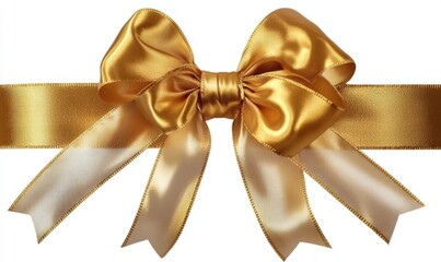 Fototapeta premium Elegant Golden Ribbon Bow Isolated on White Background for Decorative Purposes and Holiday Celebrations Featuring Classic Design and Smooth Texture