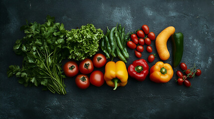 Healthy eating ingredients fresh vegetables, fruits and superfood  Concrete background