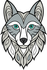 Intricate zentangle wolf head design featuring detailed patterns and bold lines, showcasing the wild spirit and majestic strength of the wolf in artistic style.