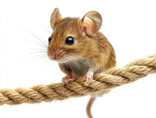 Curious Mouse Balancing on Rope in Studio Setting with Creative Lighting and Background