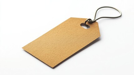 A minimalistic brown tag with a metal clip, set against a white backdrop, ideal for product labeling or gifting.