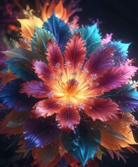 Obraz premium Fractal flower background in bright and bold colors with energetic lighting effect , bold, vibrant