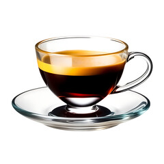 Naklejka premium Glass Espresso Cup with Saucer Modern Clear Design for Hot Coffee & Espresso Transparent PNG, black, breakfast, healthy, herbal, food, green, nobody, object, closeup, water, teacup, brown