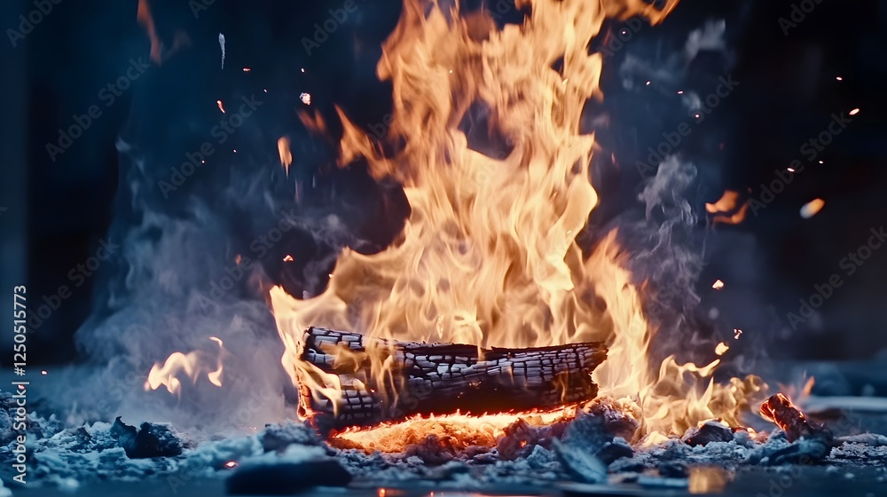 Poster dramatic scene of a raging fire with intense swirling flames glowing embers and billowing smoke the 