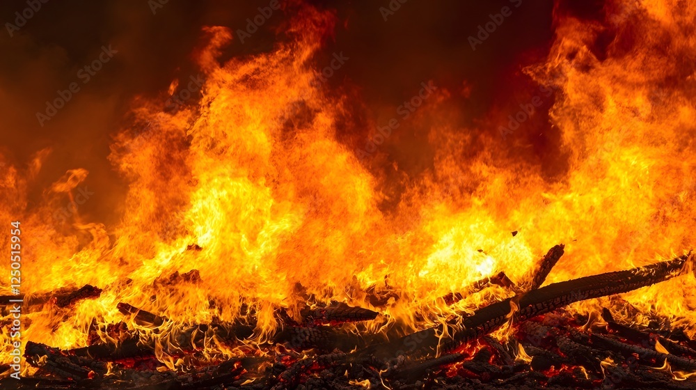 Aufkleber dramatic scene of a raging inferno with intense flames spreading rapidly through dry vegetation crea