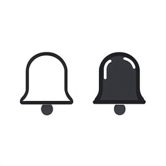 Simple Notification Bell Icons – Minimalist Flat Monochrome Outlined and Filled Vector Set for UI, Web, Mobile Apps, and Digital Alerts on a Light Gray Background