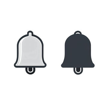 Flat Notification Bell Icons &ndash; Minimalist Monochrome Outlined and Filled Vector Symbols for UI, Web Design, Mobile Apps, and Alert Systems on a Clean Light Gray Background