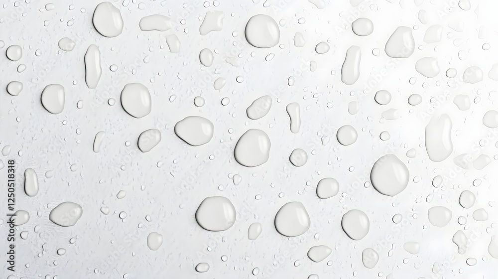 Poster ethereal water droplets reflecting light and suspended against a serene minimalist white backdrop a 