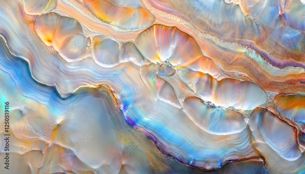 Aufkleber abstract fluid color patterns with iridescent shades of blue, orange, and pink creating smooth, wavy