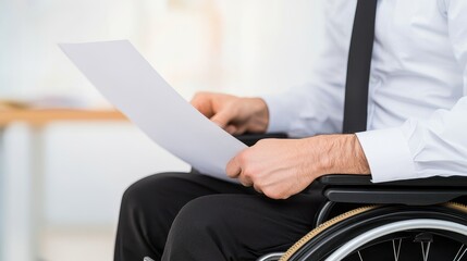 Increase Allowances for the Elderly Concept, Disabled man reviewing document for increased support and allowances in a modern office setting