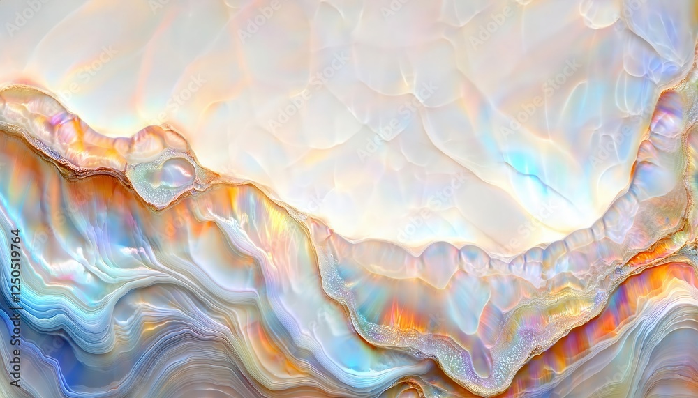Poster abstract fluid color patterns with iridescent shades of blue, orange, and pink creating smooth, wavy texture for design