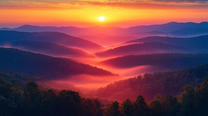 Obraz premium Sunrise and sunset over majestic mountain peaks with colorful sky