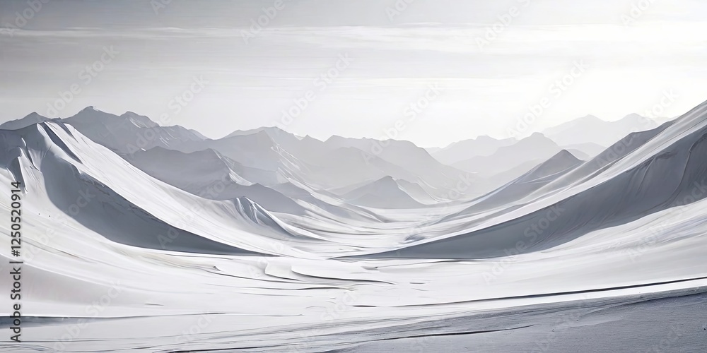 Poster a snowy mountain range with a valley in between