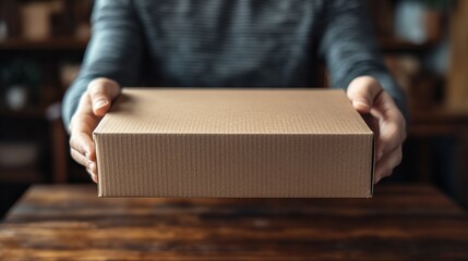 Individual with Cardboard Box Surrounded by Bright Environment Displaying Anticipation and Curiosity While Preparing to Unpack Exciting New Items in a Home Setting Full of Possibilities