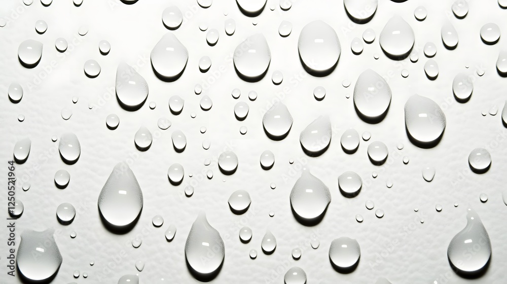 Poster isolated crystalline water droplets gracefully floating and suspended against a clean white backgrou