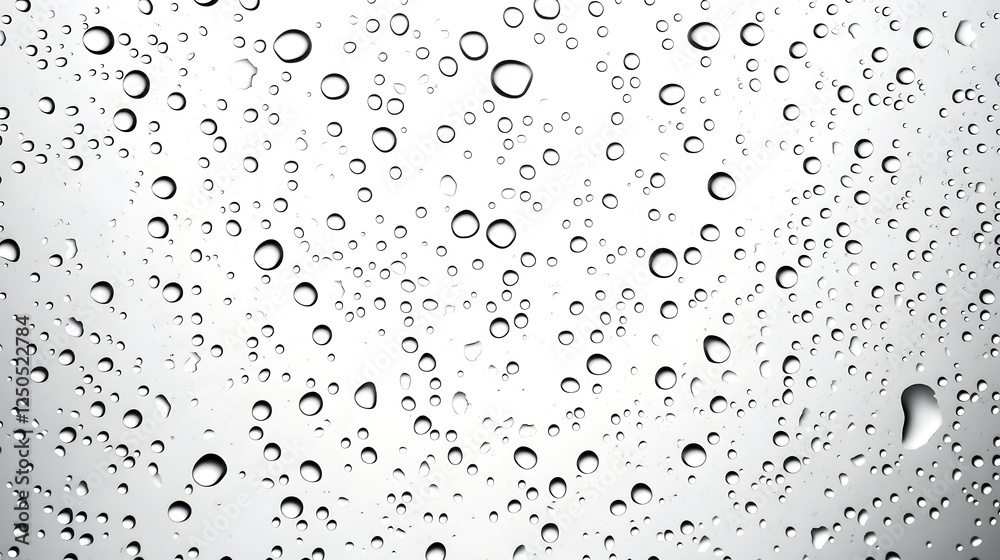 Poster Isolated transparent water droplets floating and suspended against a clean minimalist background  The droplets capture the light beautifully creating a serene and captivating visual