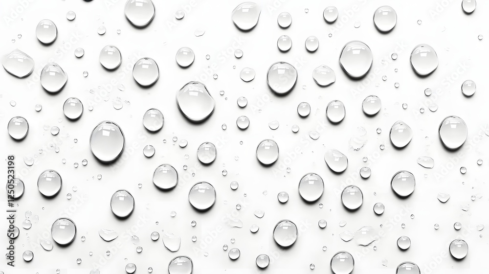 Poster isolated transparent water droplets or splashes against a clean minimalist white background capturin