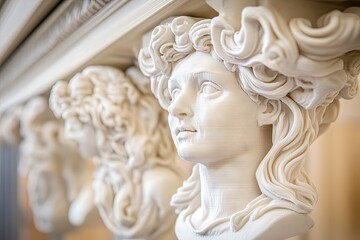 Fototapeta premium Elegant Sculpted Busts in Classical Interior Setting with Rich Textures and Warm Lighting