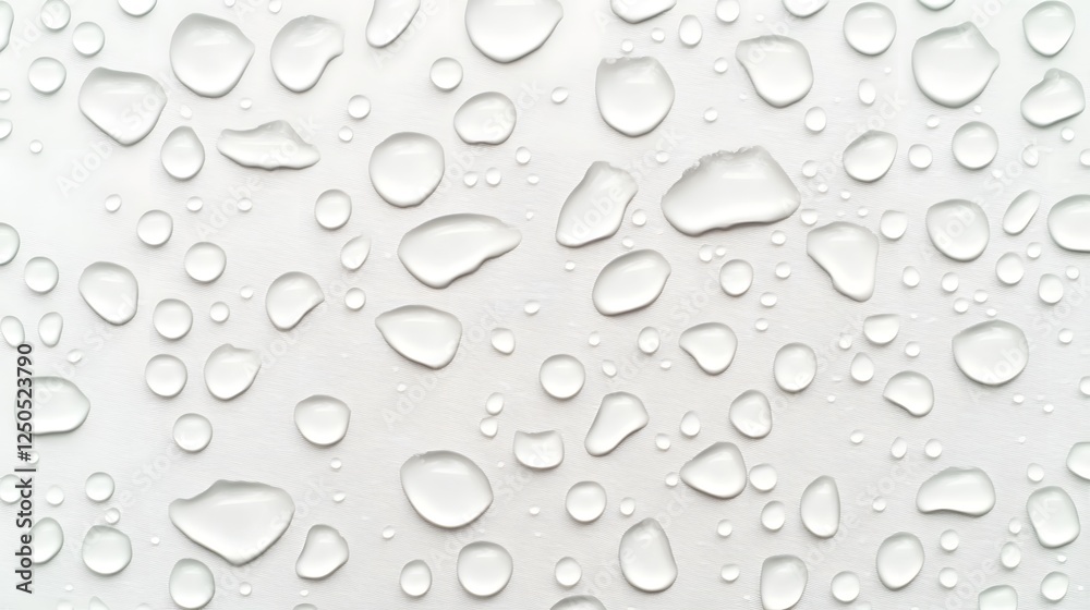 Aufkleber Isolated transparent water droplets with reflections and refractions against a clean white background  Minimalist and elegant abstract composition with natural fluid textures and patterns
